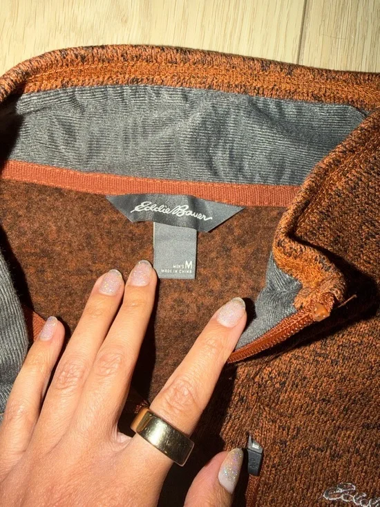 Eddie Bauer Rust-Brown Quarter Zip Pullover - Picture 3 of 4